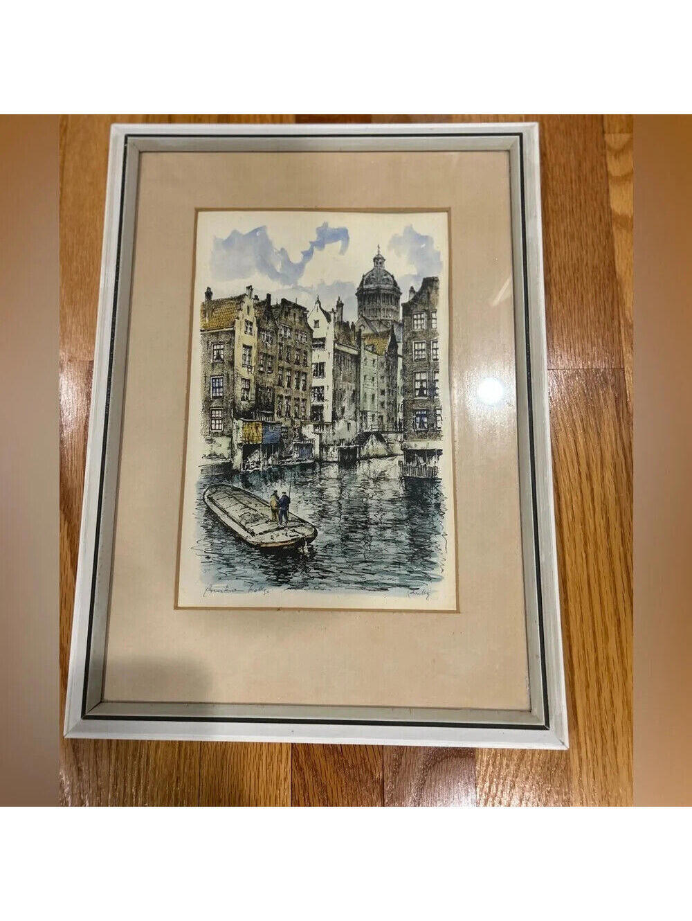 Amsterdam Bob Brobbel Hand Colored Etching Signed. Matted